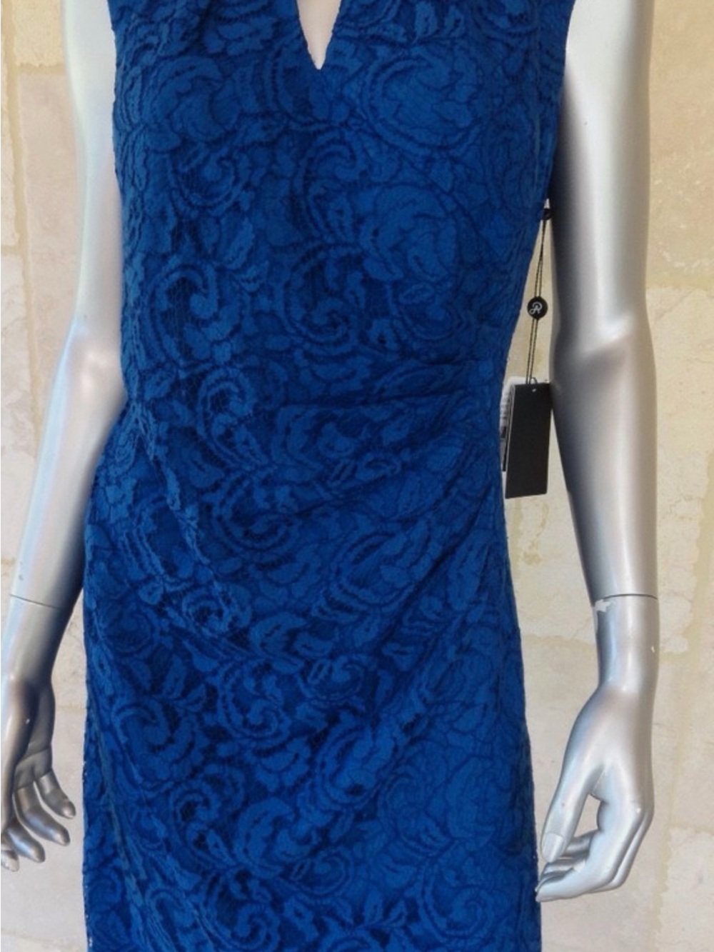 Adrianna Papell  Blue Lace Sleeveless Dress